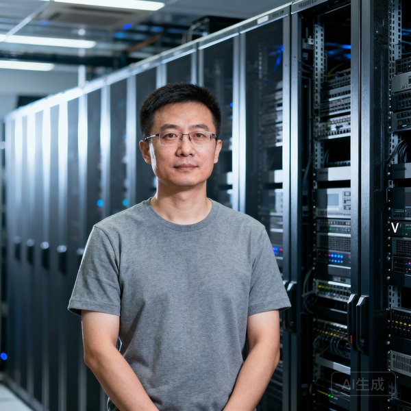 V体育CTO李思远，38岁，前腾讯体育视频技术主管，短发精干，穿灰色T恤站在服务器机柜前